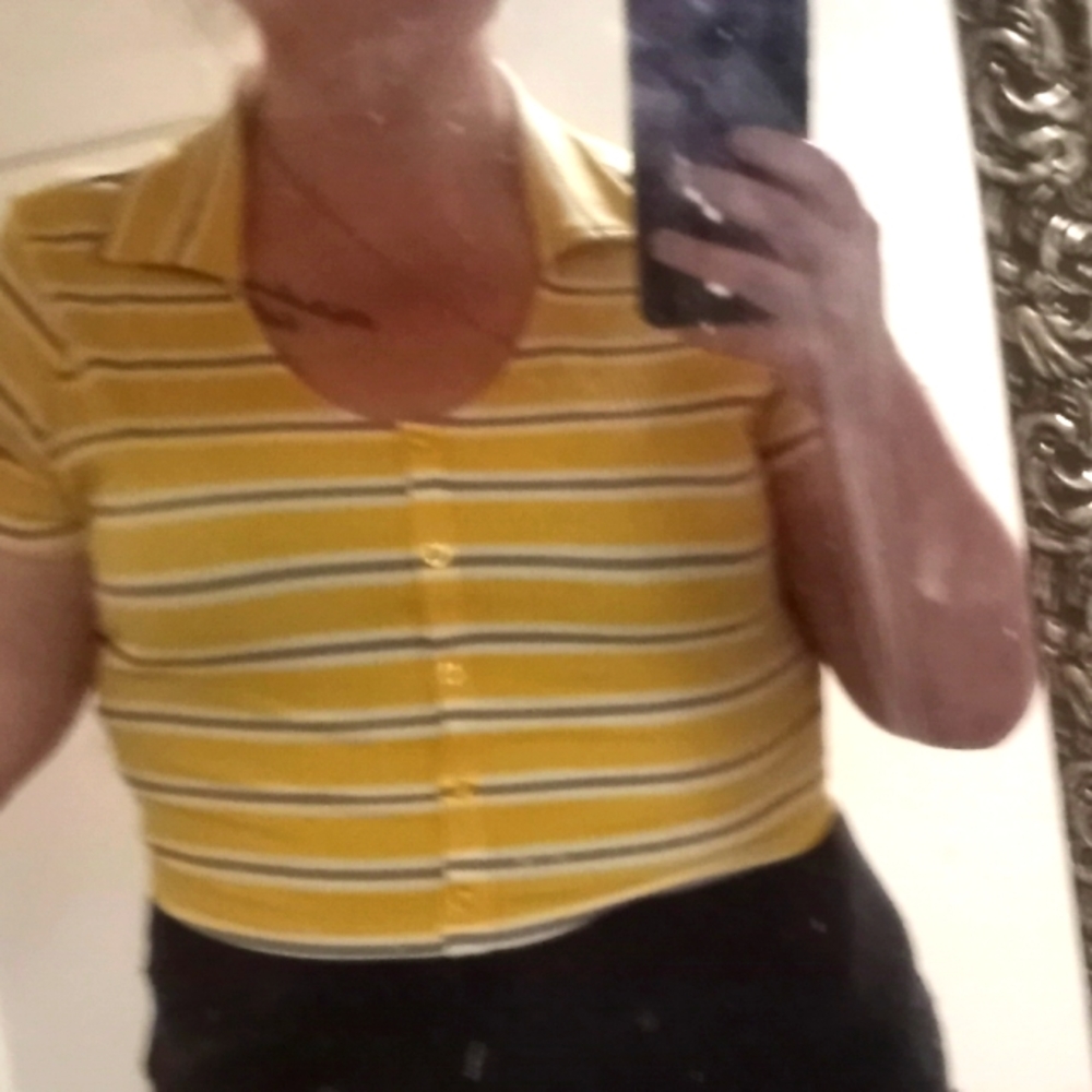 No Boundaries XL Crop Top with Yellow Stripes
